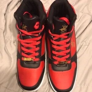 Red and black Beverly Hills polo high top shoes